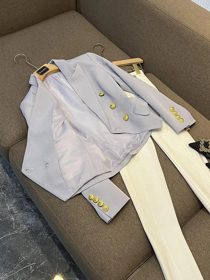 Business Commute Style Women's Long Sleeve Double-Breasted Suit Slim Fit Waist-Cinching Outerwear Fashion D9986