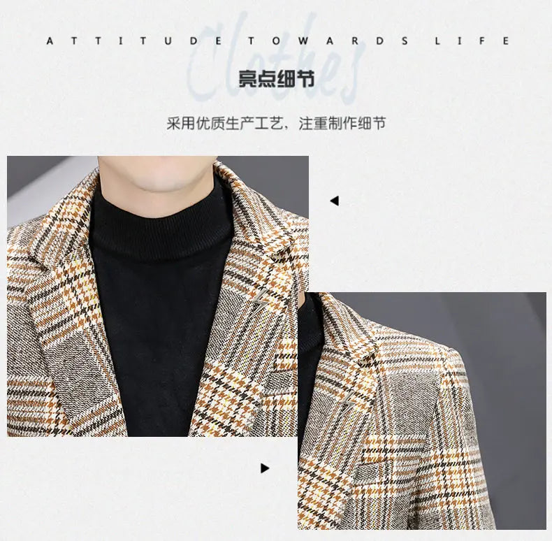 Men's Smart Casual Blazer – Autumn Winter Fleece Lined Single Breasted Suit Jacket