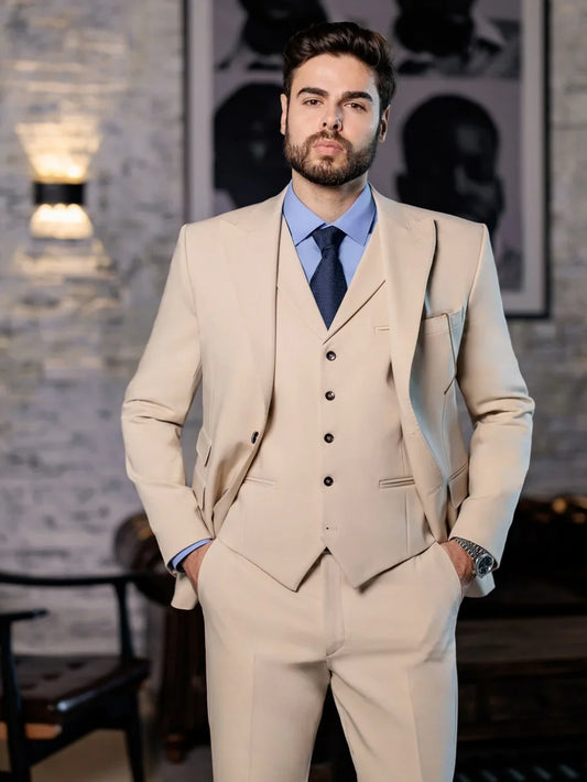 2027 New Men's Slim Fit Suit Set 3 Pieces Business Outfit Classic Formal Peak Lapel Tuxedo Wedding Groom Sets Plus Size Suits