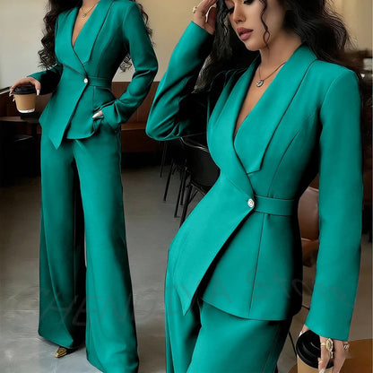 Elegant Office Lady Professional Suit Two Pieces Classic Shawl Lapel Single Button Outfit High Quality Women's Tailored Set