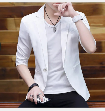 Summer 2025 Men's Mid-Sleeve Slim Fit Suit Korean Style Handsome Youth Seven-Quarter Jacket Small Suit Collection