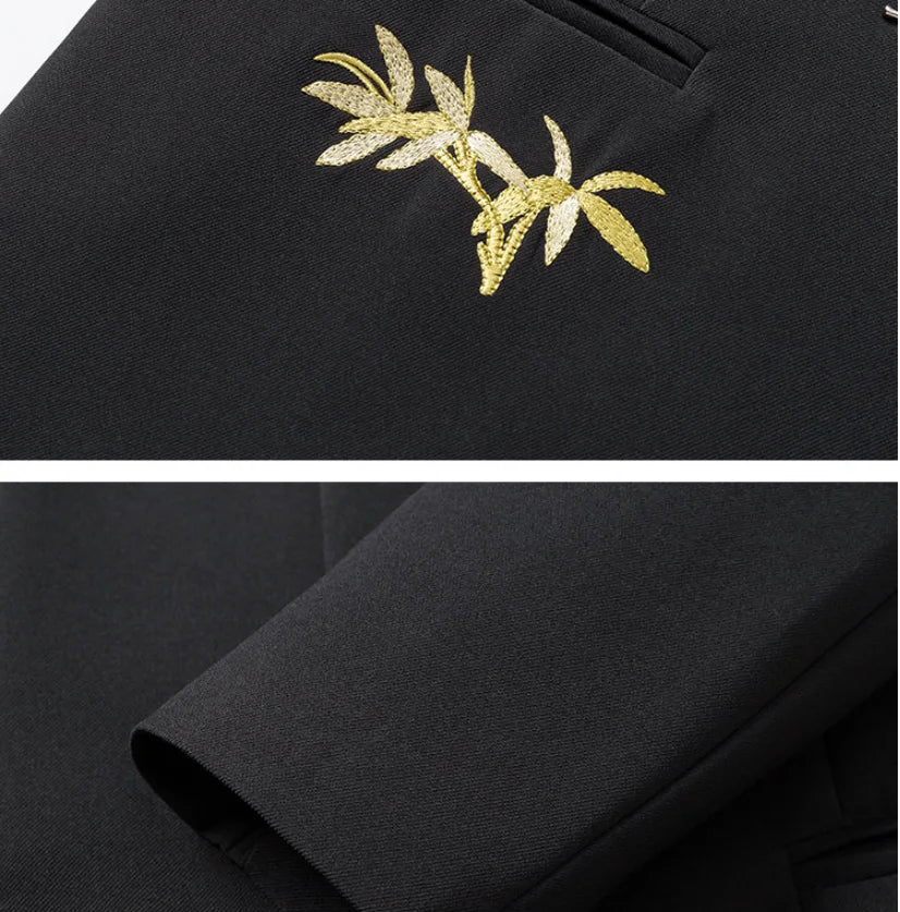 Blazer Hombre Men Luxury Clothing Oversized Chinese Style Golden Bamboo Embroidery Metal Buckle Elegant Suit for Man Jacket Coat