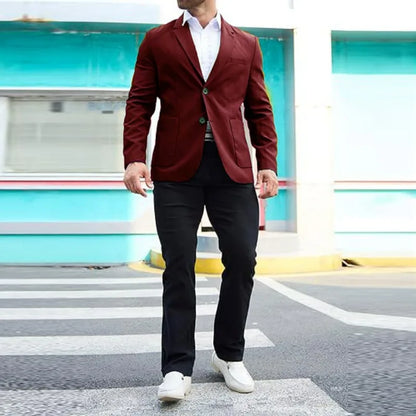 KIDWHXR Men Suit Coat Simple Solid Long Sleeve Male Blazer Turn Down Collar Casual Comfortable Business Casual Man Outerwear