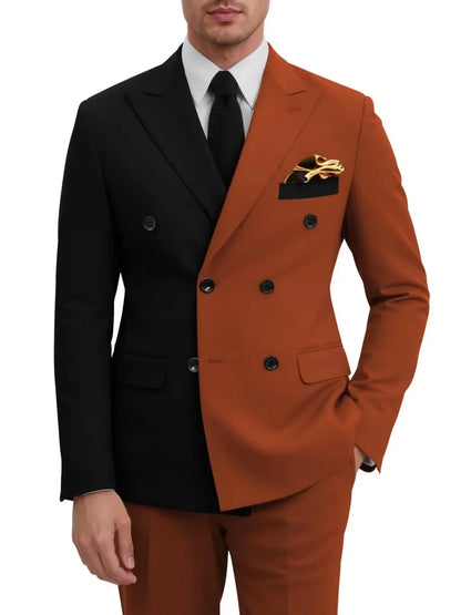 Fashion Contrast Man Suit Set 2 Pieces Jacket Pants Stage Performance Wear Premium Double Breasted Men's Tuxedo For Wedding