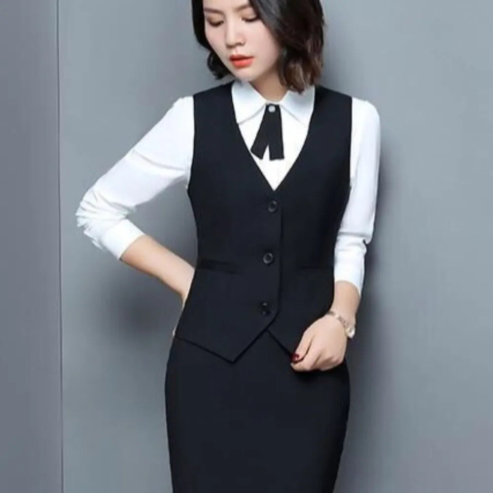 Fashion Business Vest Coat Plus Size V Neck Formal Office Ladies Vest Sleeveless Solid Color Slim Fit Women Vest Daily