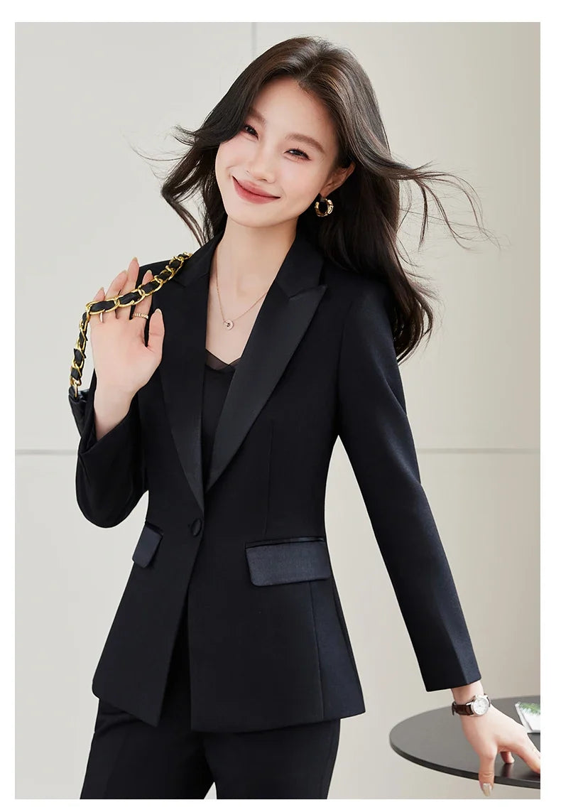 Elegant Chic Business Trousers Blazer Suits Women Autumn New 2026 Commuter Jackets and Pants Sets 2 Piece Outfit Black