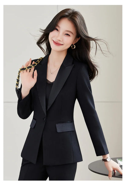 Elegant Chic Business Trousers Blazer Suits Women Autumn New 2026 Commuter Jackets and Pants Sets 2 Piece Outfit Black