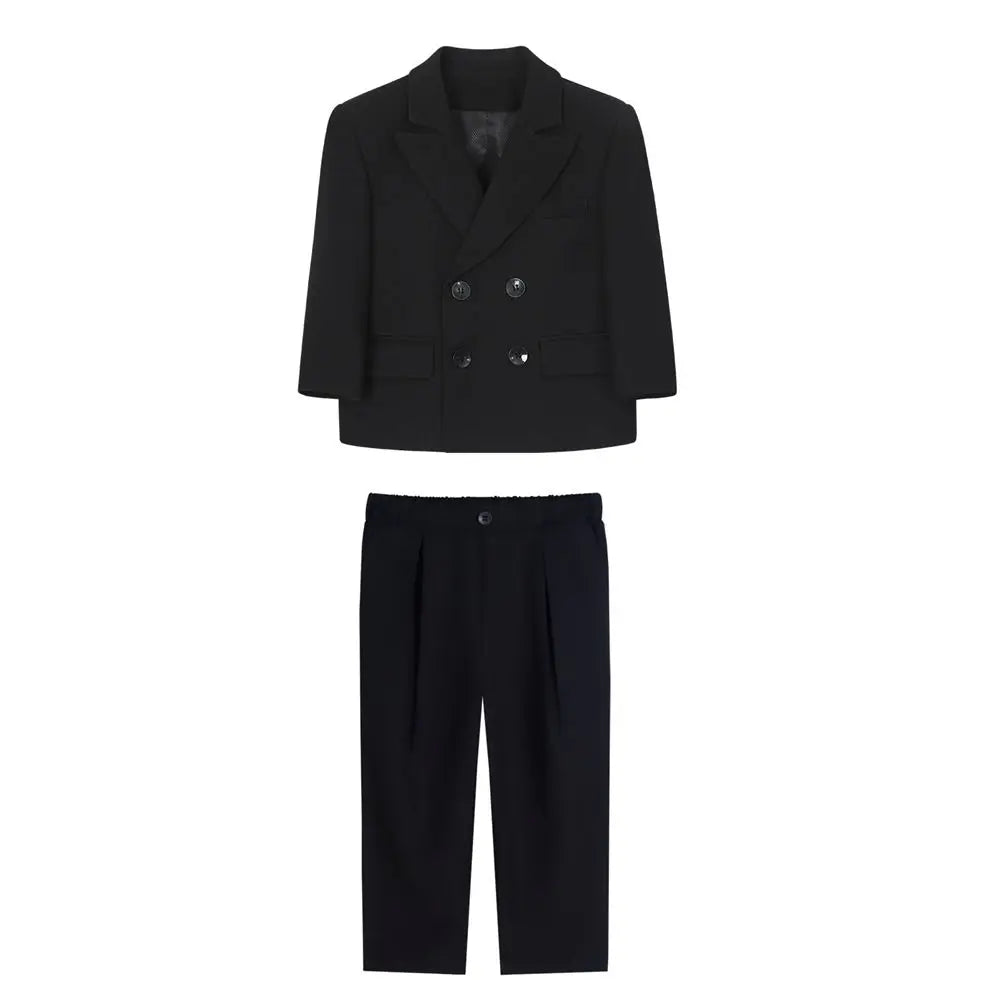 School Boys Double Breasted Blazer Suit Set with Wide Leg Pants Formal Streetwear Outfit for Kids Toddlers Wedding Birthday Part