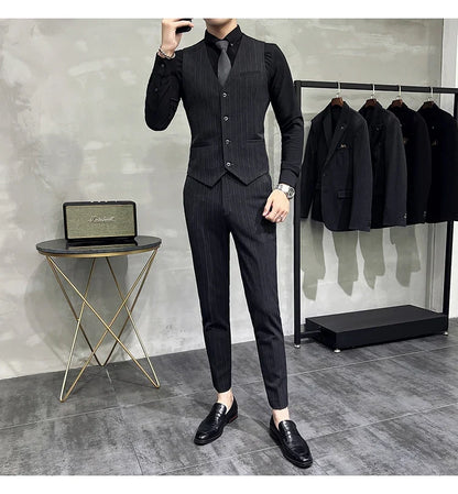 Men's Classic Striped 3-Piece Suit for Wedding, Business & Formal Occasions