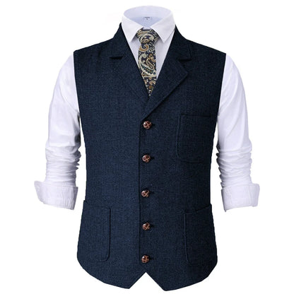 Men Vest Herringbone Lapel Single Breasted Waistcoat for Wedding and Business