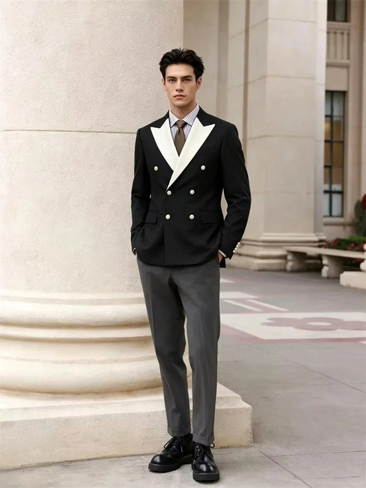 Men's Double Breasted Suit Jacket – Peak Lapel Blazer for Weddings & Formal Events