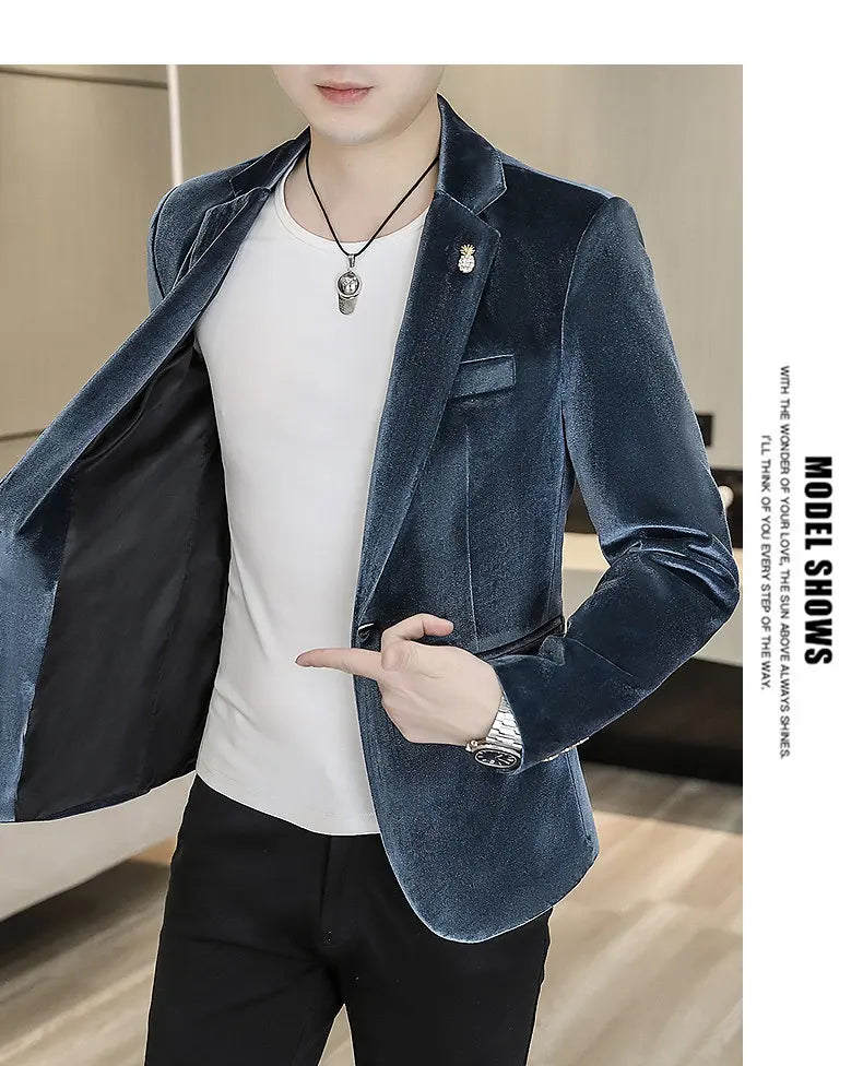 Blazer: An Outdoor Fashion Business Gentleman Wedding Host Slim-fit Casual Korean-style Youthful Men's Golden Velvet Blazer