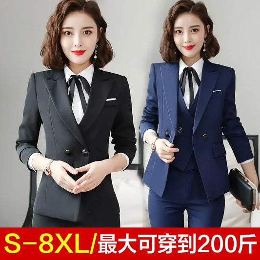 957Extra Large Size mm Suit Women's 2025 Spring and Autumn New Business Suit Three-Piece Vest Manager President Women's Clothing