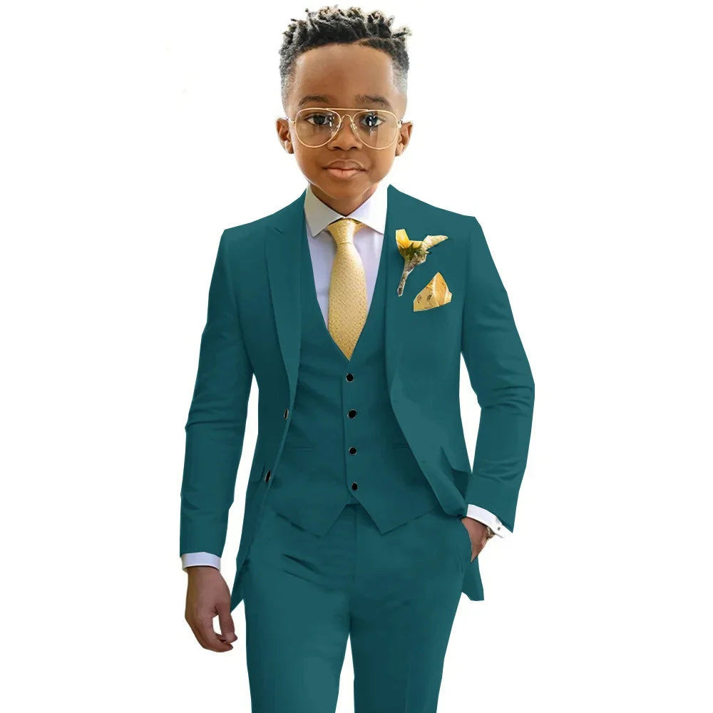 Formal Boys Suits Wedding Tuxedo 3 Pieces 2-20T Kids Slim Fit Jacket Vest Pants Birthday Party Sets School Performance Outfit