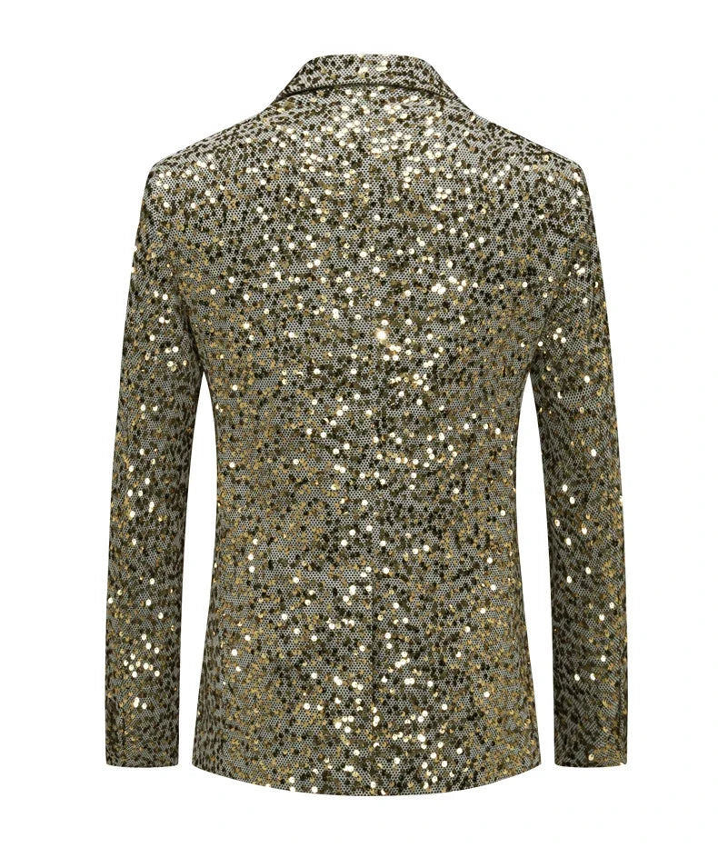 Men's Sequin Blazer Slim Fit Single Breasted Gold Silver Smart Casual Wedding Party