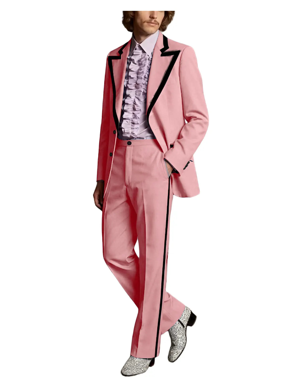 Men's Tuxedo Suit 2-Piece Slim Fit Blazer and Pants Set with Black Velvet Trim for Weddings and Formal Events