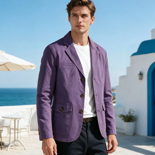 Men's Suit Slim Fit Single Breasted Navy Blue Cotton Canvas Groom Wear