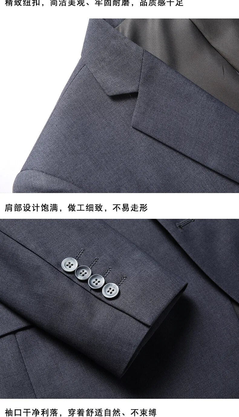 Men's 3-Piece Wedding Suit – Single Breasted, Smart Casual, Blue/Black/Gray – All Seasons