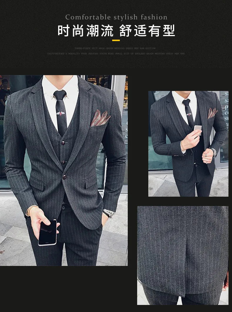 Men's 3-Piece Formal Suit Slim Fit Blazer Vest Pants for Wedding Business Smart Casual