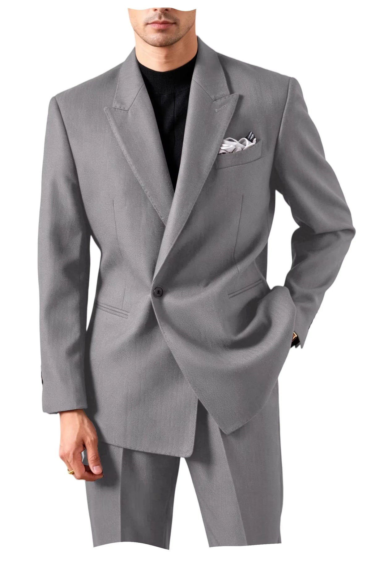 Ensemble de costume pour homme - Veste de smoking ajustée à un bouton et revers pointu - 2 pièces : blazer et pantalon - Décontracté, affaires, mariage, formel