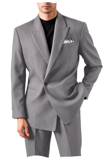 Ensemble de costume pour homme - Veste de smoking ajustée à un bouton et revers pointu - 2 pièces : blazer et pantalon - Décontracté, affaires, mariage, formel