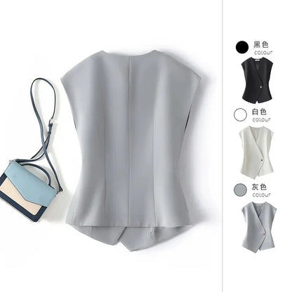 2026 Spring Autumn Short Vest Women Korean Slim Sleeveless Jacket Casual With lining Blazer Waistcoat Female Tops Chaleco Mujer