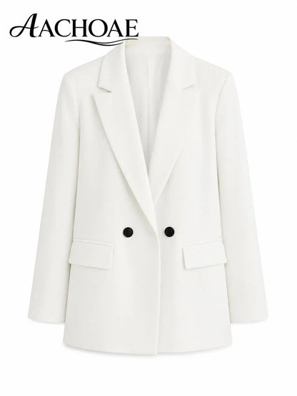 Women Double Breasted Blazer Elegant Office Lady Suit Jacket Oversized Casual Long Sleeve Blazer Spring Autumn Outerwear