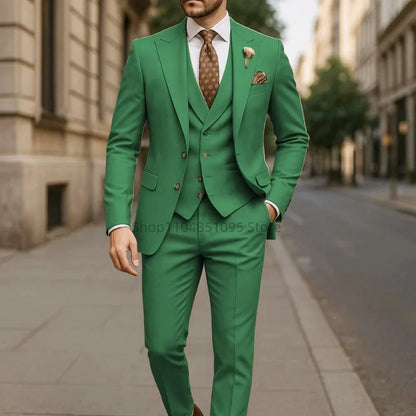 Costume de mariage formel trois pièces pour homme, avec revers crantés, veste unie, gilet et pantalon, pour soirée de bal, décontracté ou affaires