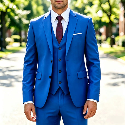 Men's Slim‑Fit 3‑Piece Suit, Suitable for Office Meetings & Sophisticated Events, Wedding Attire