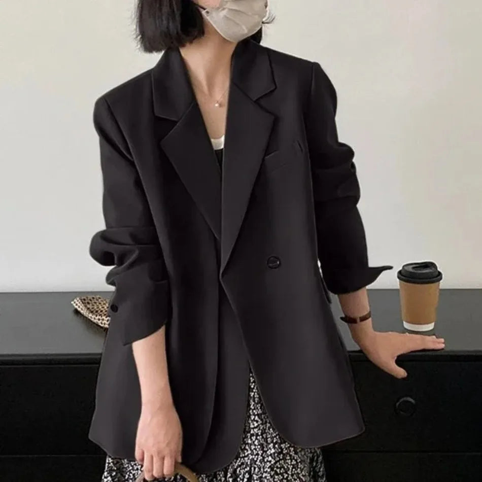 Spring Autumn Elegant Grey Women Blazer Jacket Long Sleeve Single Button Blazers for Women Office Loose Chic Women's Clothing