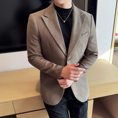 Men's Blazer Single Breasted Slim Fit Korean Style Casual Suit Jacket