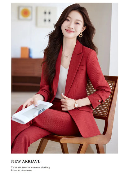Casual Blazer Suits for Women Office Wear Long Sleeve Single Button Jacket 2 Pieces Set Chic Fashion Pant Suits Elegant Ladies