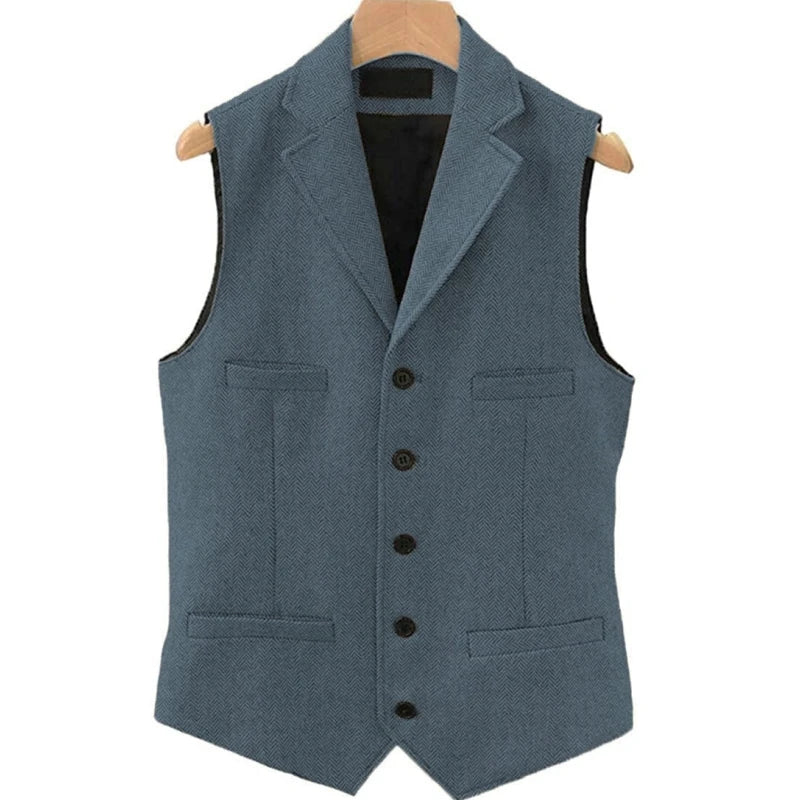 Men's Herringbone Vest – Single Breasted Waistcoat for Wedding & Formal Occasions
