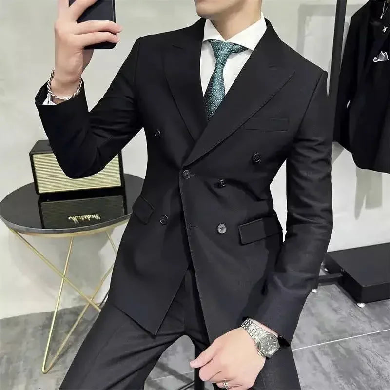 Men's Double Breasted Blazer Korean Style for Banquet and Business