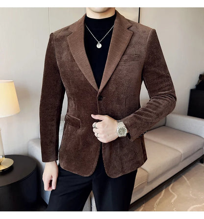 2025 Autumn Winter Velvet Suit Jacket Men Casual Business Blazers Wedding Groom Social Banquet Party Formal Blazer Men Clothing