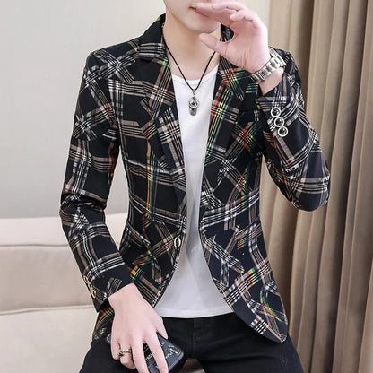 Blazer New Men's Fashion Business Plaid Gentleman Slim Fit Shopping Outdoor Performance Wedding Banquet Casual Blazer