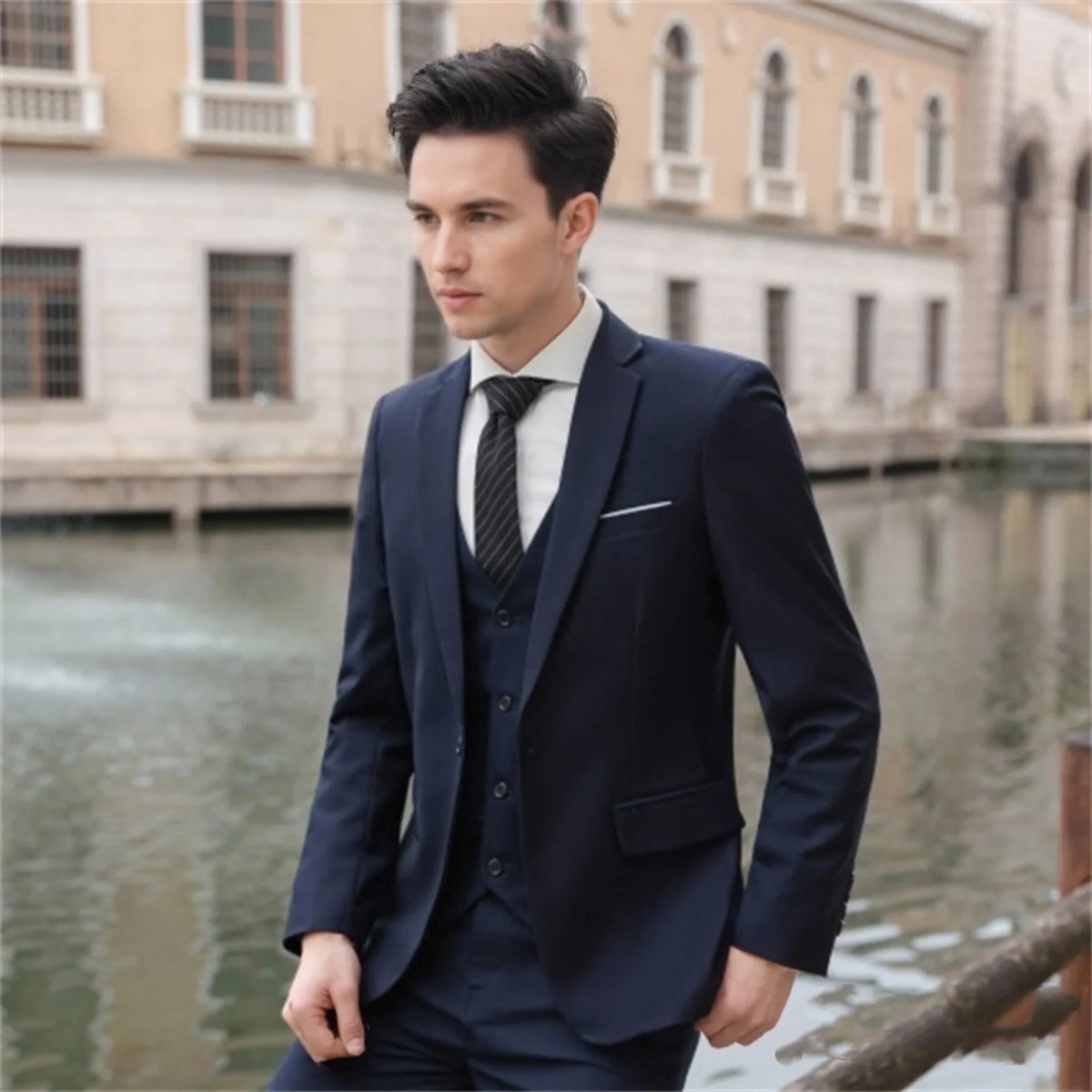 Men's Three-Piece Suit Set – Slim Fit Wedding & Formal Wear – Smart Casual Style