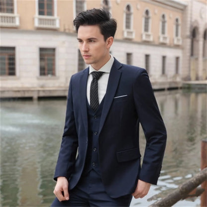 Men's Three-Piece Suit Set – Slim Fit Wedding & Formal Wear – Smart Casual Style