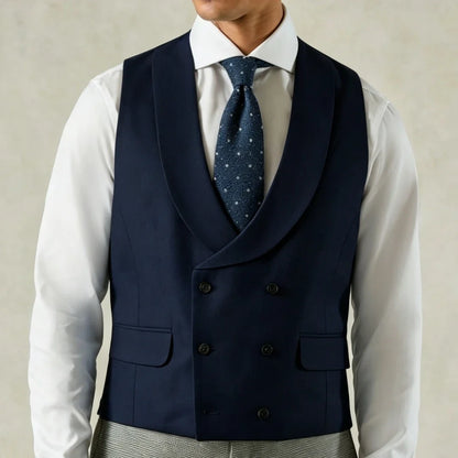 Men's Formal Vest Double-Breasted Lapel Waistcoat Pink Solid for Wedding & Business