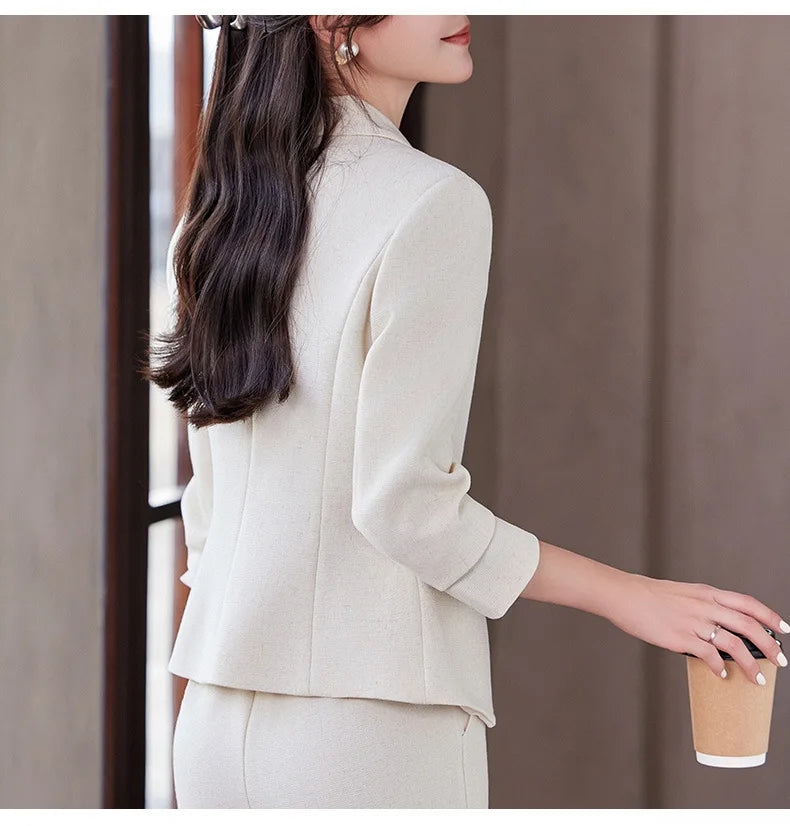 Elegant National Style Buckle Pants Suit  2024 Autumn New Professional Temperament Slim Blazer And Pants Office Ladies Work Wear