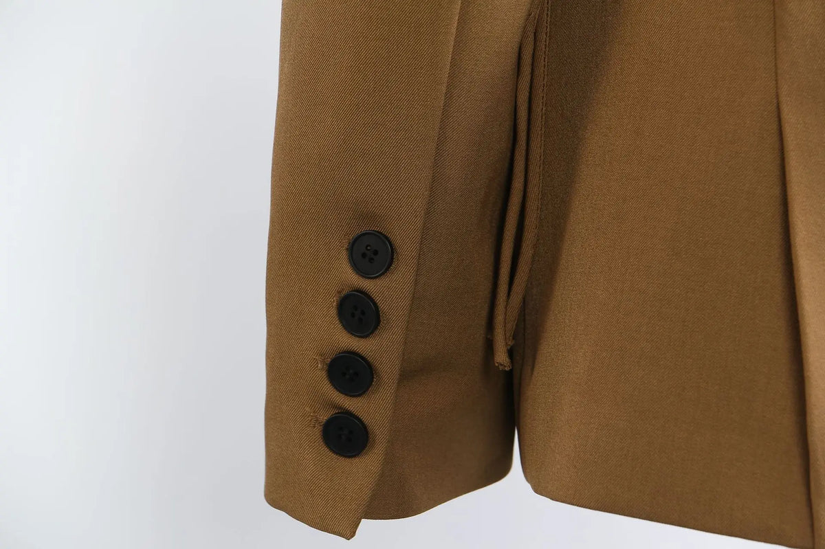 Spring Autumn New Women Blazer Notched Collar Single Button Lace-Up Waist Cinching Slim Fit Elegant Fashion Jackets HK13264