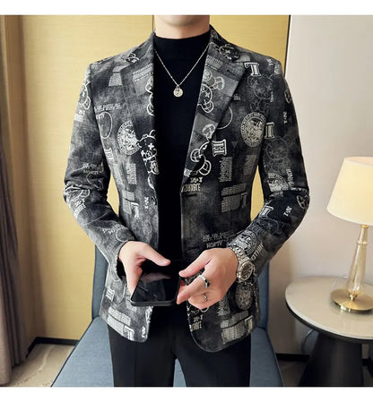 2024 Autumn Winter Jacquard Denim Suit Jacket for Men Fashion Business Casual Blazers Streetwear Social Men Clothing