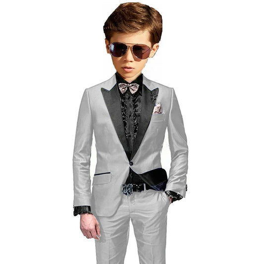 Burgundy Boys Slim Fit Tuxedo 2 Pieces Jacket Pants Formal Party Outfit One Button Peak Lapel Kids Suit Set Wedding Guest Wear