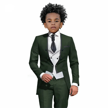 2026 Autumn Handsome Wedding Suits 3 Pieces For Kids, Boys Slim Fit Tuxedo Performance Costumes,Formal Blazer Banquet Outfit