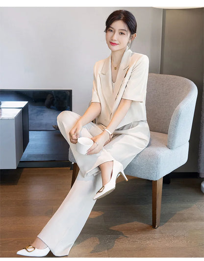 Blazer Short Suit Small Workplace Commuting Temperament Thin Suit Summer Button Suit OL Work Clothes Pant Sets