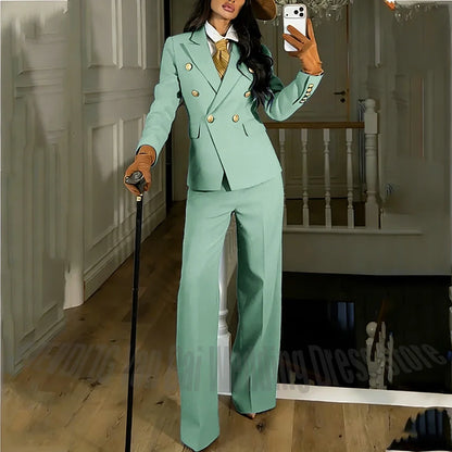 Navy Blue Women's Suit Regular Fitted Customized Peaked Lapel Blazer Professional Outfit(Jacket+Pants) Office Lady Daily Set