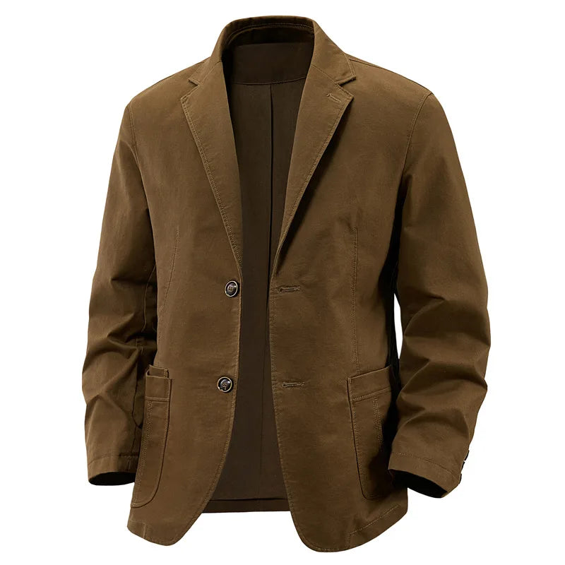 KIDWHXR Blazer Men Loose Turn Down Collar Single-breasted Male Outerwear Retro Business Casual Long Sleeve Pocket Man Suit Coat