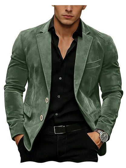 Men Suede Blazer Two Buttons Slim Fit Casual Formal Jacket Wedding Party Dinner Gentleman Sport Coat