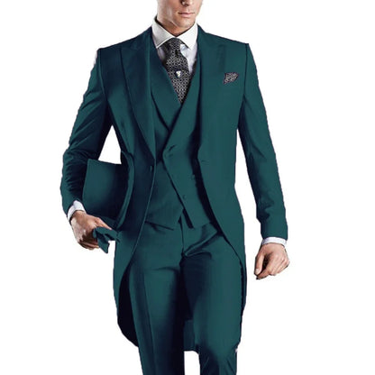 Men's Monochromatic Tuxedo Set Business Smoking Wedding Dress Blazer Jacket Vest Pants 3-Piece Suit for Formal Occasions