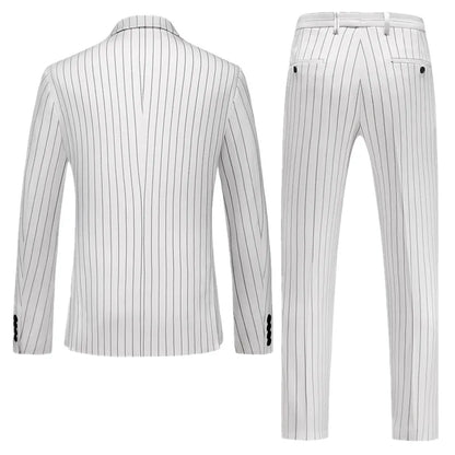 Fashion Men Double Breasted Striped Suit 2 Piece Black / Wine Red Homme Business Social Wedding Party Blazers and Trousers